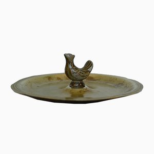 Art Deco Danish Ashtray in Brass & Zinc with Chicken from H.F. Ildfast, 1930s