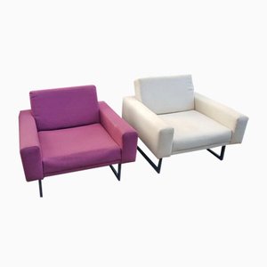 Set of Cubist Club Chair with Wool Fabric on Steel Runners, 1960s