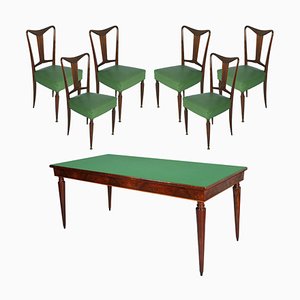 Juego de mesa de comedor y sillas italianas de caoba de Palazzi dell'Arte, años 40. Juego de 7