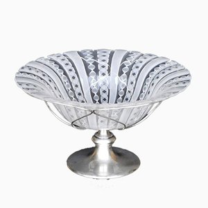 Zanfirico Glass and Silver Italian Murano Bowl from Barovier & Toso, 1950s