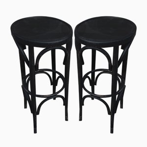 Set of Black Bistro Stools in the Style of Thonet, 1980s