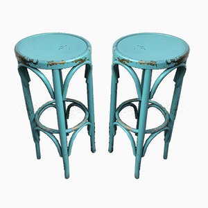 Juego de taburetes de bistró en turquesa al estilo de Thonet, años 80