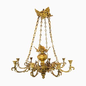 French Church Chandelier in Bronze with Beautiful Decorations, 1880s