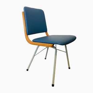 Metal, Wood & Navy Blue Eco-Leather Dining Chair, 1960s