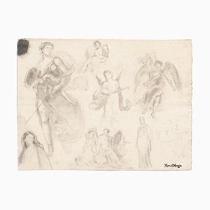 Study of Figures - Original Pencil Drawing by Marcel Mangin - 20th Century 1950 ca.