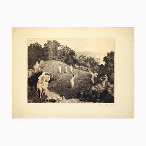 Figures in the Landscape - Original Etching by J. A. Flour - 1916