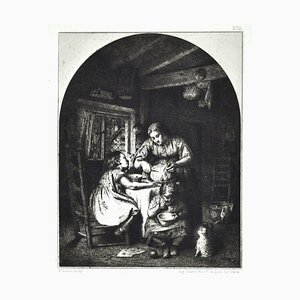 Les Repas des Enfants - Original Etching by Edward Davis - 1862