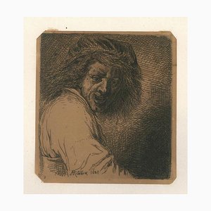 Rienz, inspiré de Ribera - sw Radierung von Charles Jacque - 1868