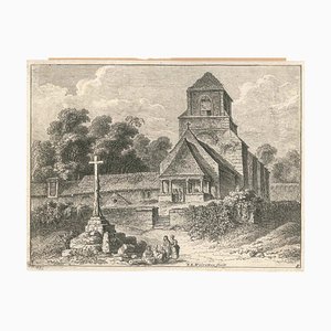 Acquaforte Old Church - Original di FE Weirotter - Mid 1700