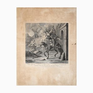 Acquaforte Original di Louis Surugne - 1730. Don Quichotte conduit par la Folie