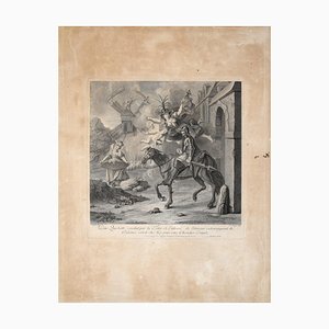 Don Quichotte conduit par la Folie - Original Etching by Louis Surugne - 1730