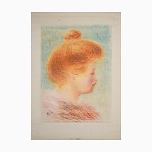 Ritratto femminile di profilo - Monotipo originale a colori di Bernard Lemaire, inizio 1900