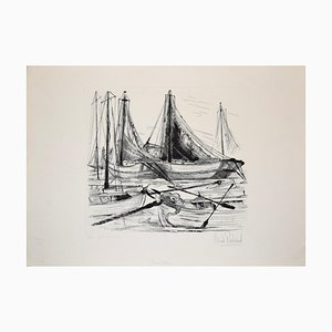 Aguafuerte Port de Pêche - Original de Claude Piechaud - Second Half of 20th Century
