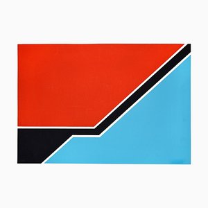 Sky Blue and Red Composition - Original Screen Print by Renato Barisani - 1977