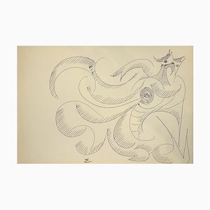 Abstract Composition - Original China Tusche auf Papier von Michel Cadoret - 1950er