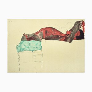 Descanso reclinado masculino masculino con liégono - década de 2000 - After Egon Schiele