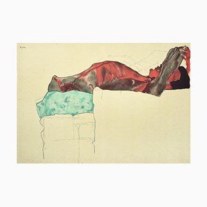 Reclining Male Reclining Male Nude with - 2000s - Lithograph After Egon Schiele