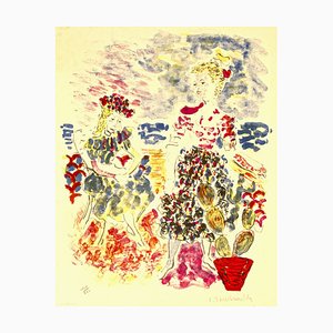 Brautjungfern mit Blumen - Original Lithographie von C. Terechkovitch Late 1900