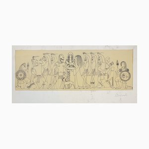 Scena mitologica - Inchiostro originale su pergamena di Buscot, metà XX secolo