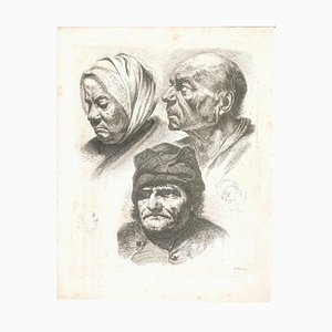 Study of Five Heads - Original Etching by J.-J. Boissieu Second Half of 18th Century