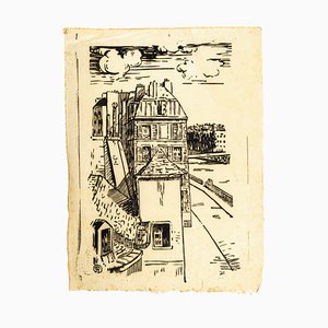 House on the river - Incisione xilografia originale - Prima metà XX secolo Prima metà XX secolo