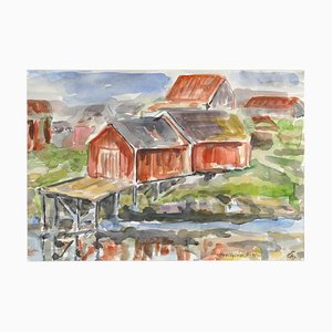 Wooden Huts - Original Watercolor by Armin Guther - 1986 1986