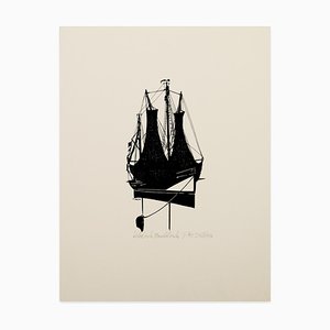 Silhouette of a Sailing Ship - Original Screen Print - 1970s