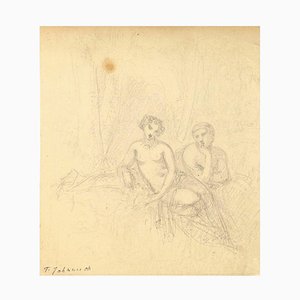 Naked Couple - Pencil on Paper by T. Johannot - Mid 19th Century Mid 19th Century