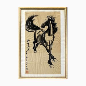Caballo negro - tinta china de maestro chino principios del siglo XX principios del siglo XX