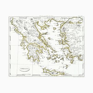 Carte de Grèce - Gravure à l'Eau-Forte sur Papier 19ème Siècle 19ème Siècle