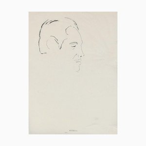 Retrato de hombre - Dibujo de tinta china original de Flor David - años 50