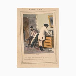 Litografía Les Ettians de Paris original de Paul Gavarni - 1847-1847