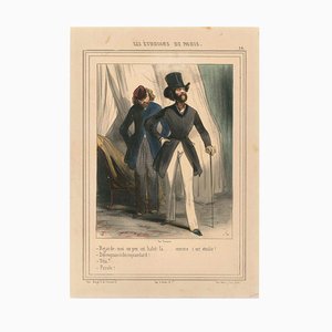Litografia Les Étudians de Paris - Litografia originale di Paul Gavarni - 1847-1847