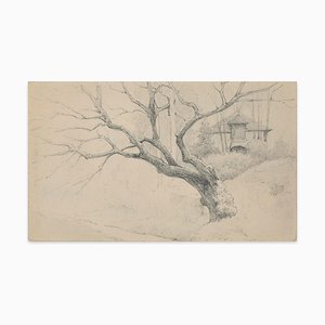 Tree and House - Charcoal de E.-L. Minet - principios de 1900 principios del siglo XX