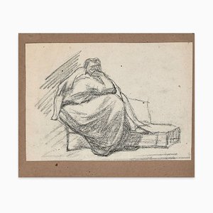 Figura sentada - Dibujo al carbón original de Aimé Millet - Mid-Century Mid-Century, siglo XIX