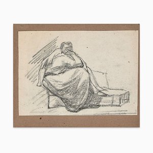 Figurine Assise - Dessin Original Charbon de Bois par Aimé Millet - Mil 19ème Siècle 19ème Siècle