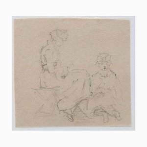Two Women - Original Pencil Drawing early 20th Century Early 20th century