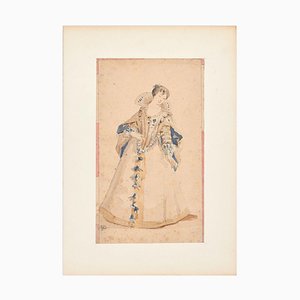 La Belle Dame - Lápiz y acuarela de artista francés desconocido, siglo XIX, siglo XIX