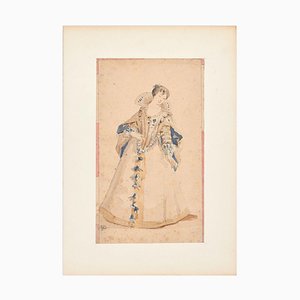 La Belle Dame - Pencil and Watercolor by Unknown French Artist 19th Century 19th Century