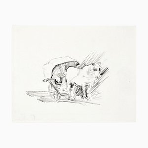Caballo y carruaje - Original Carbon Drawing & N. Czinober - Mid-1900 Mid-Century, mediados de siglo XX