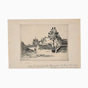 Landscape with Figures - Original Etching by M. Asselin - Early 20th Century Early 20th Century