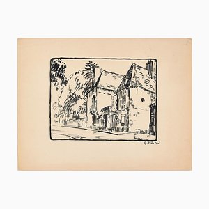 The Huts - Original China Ink Drawing by G. Pastre - 1930s 1930s