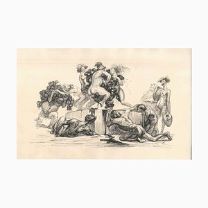 The Grapes Harvest - Original Ink Drawing by Lac Man Early 20th century