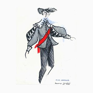 Le Danseur - Original Penmark and Pastel by A. Matheos Mid 20th Century