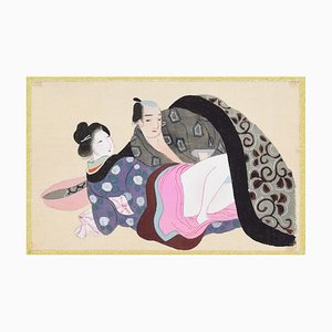 Amor Oriental - Gouache original de seda, finales del siglo XIX