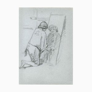 Figure in the Mirror - Lápiz de dibujo Mid-Century, siglo XX