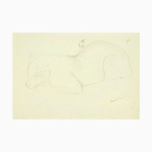 Feline Sleeping - Original Bleistiftzeichnung von Ernest Rouart - 1890er 1890er