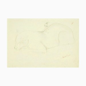 Feline Sleeping - Original Pencil Drawing by Ernest Rouart - 1890s 1890s