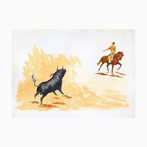 Bull and Bullfighter - Original Lithograph by José Guevara - 1990s 1990s