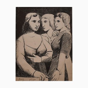 Three Twins - Original Lithograph by P. Borra - 1950s 1950s